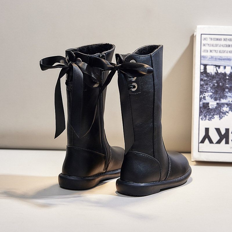 Little Bear 2025 Autumn/Winter Girls' High Cotton Boots with Fleece Lining, Princess Riding Boots, Korean Style Long Boots with Fleece and Thickened Padding