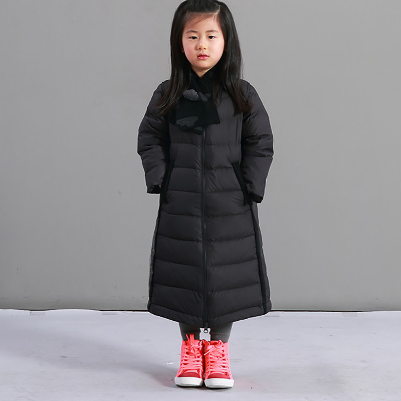 Girls' Winter New girls' down jacket white duck down mid-length double pocket children's clothing one-piece delivery