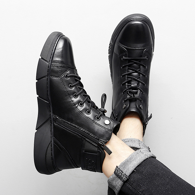 2025 Chelsea Boots Men's British Men's Boots Fleece-Lined Warm High-Top Men's Casual Leather Boots Men's Trendyy and Versatile