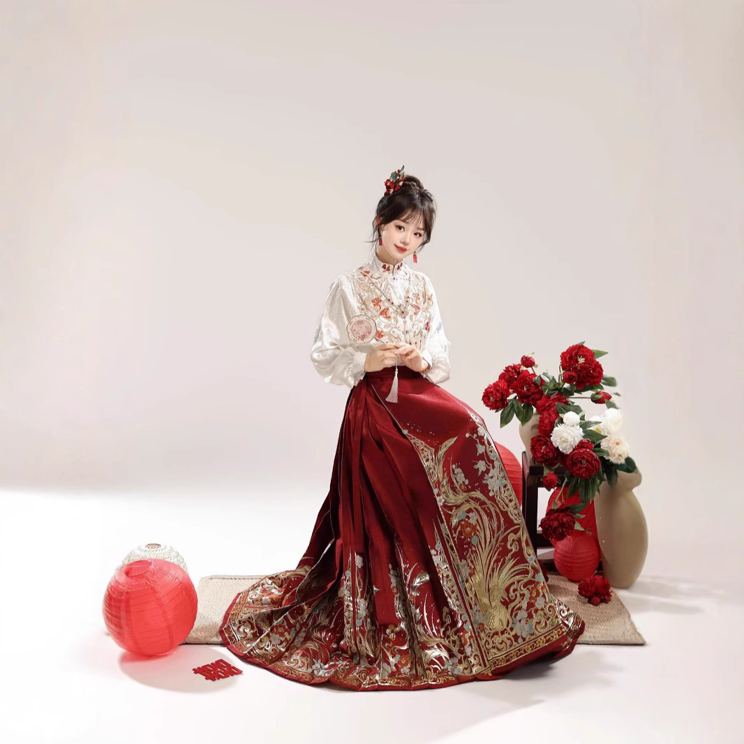 【Xiangrui】Imitation Makeup Floral Brocade Horse Face Skirt Set Engagement Toasting Outfit 2024 New Year Outfit