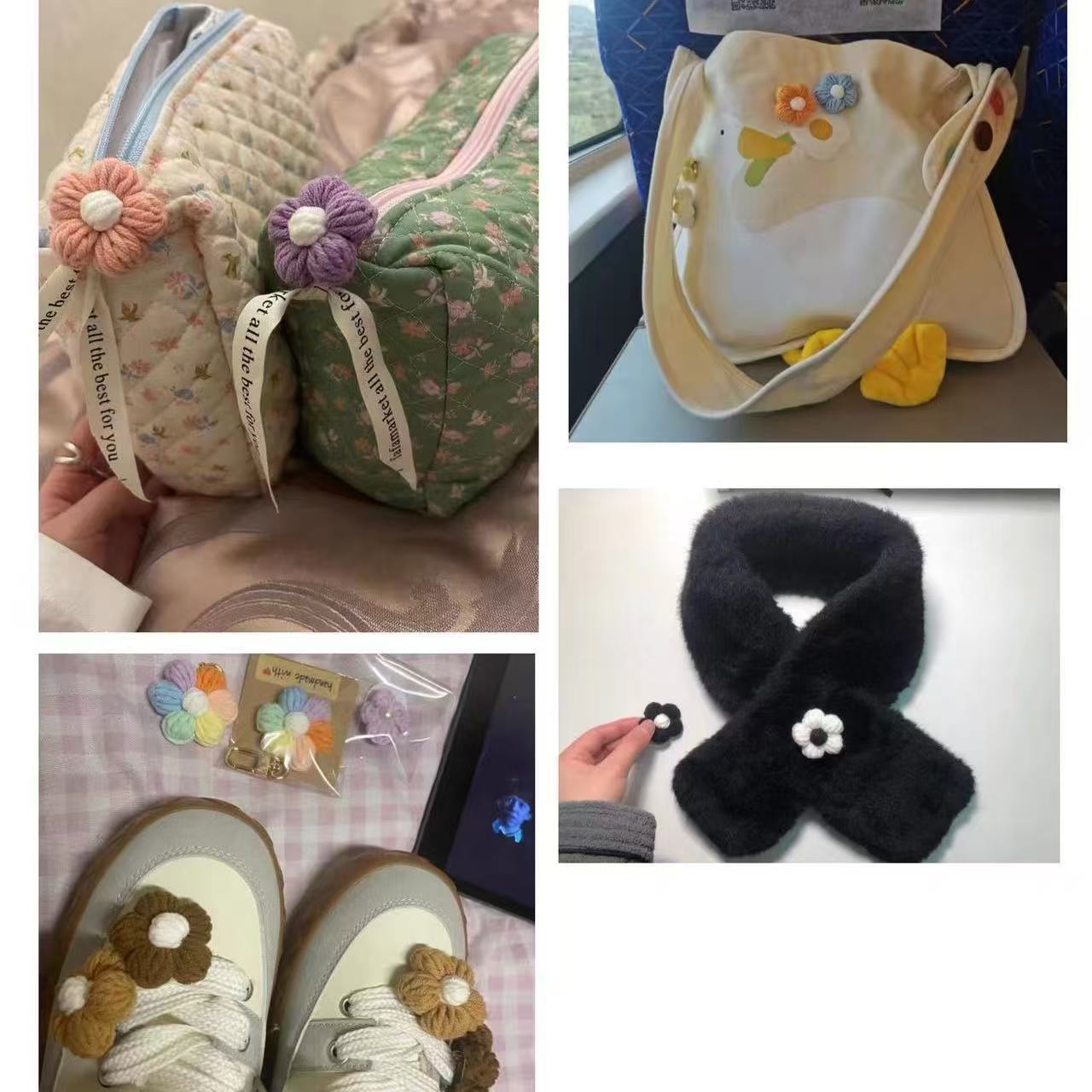 Ready-Made Handmade Crochet Puff Flower Yarn Flowers DIY Hairpin Accessories Corsage Bag Clothing Accessories Flower