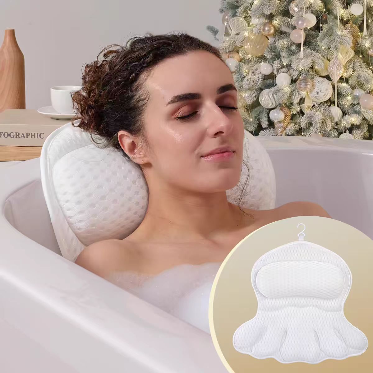 Machine Washable 3D Mesh Bathtub Pillow for Bathing, Back Cushion, Butterfly-Shaped Bathroom Bathtub Pillow, Suction Cup Cushion
