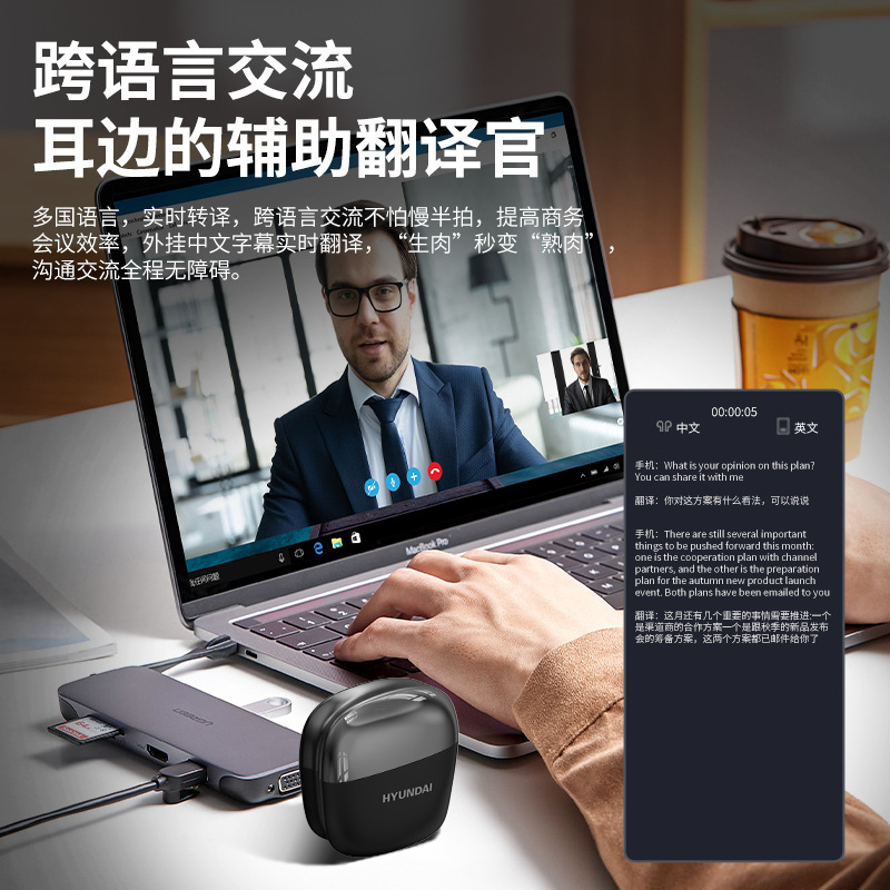 Popular Modern Y3Pro Wireless Ai Bluetooth Translation Headset 144 Languages ​​Real-Time Simultaneous Voice Translation Broadcast