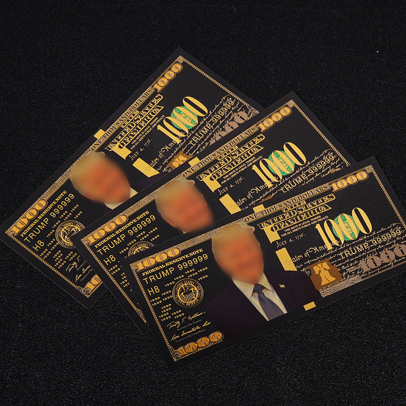 Factory Direct Plastic Black Color 100 Gold Foil Currency Commemorative Coins 8-Piece Set Colorful Double-Sided Color Printed Dollar Commemorative Banknotes