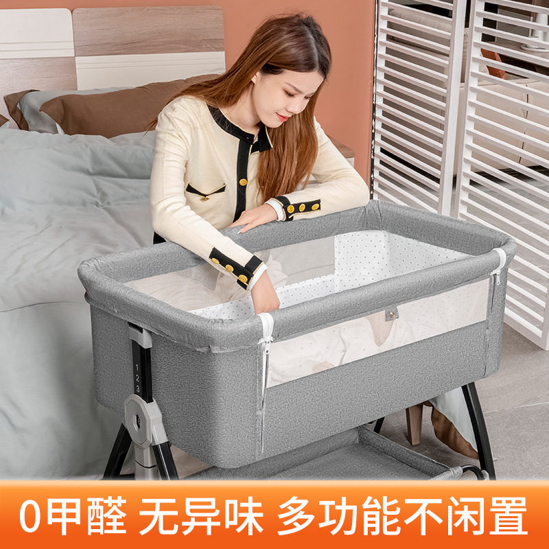 Folding Crib Splicing Big Bed Multi-functional Newborn Baby Bed Portable Movable Baby Bed Nappy Table Cradled Bed