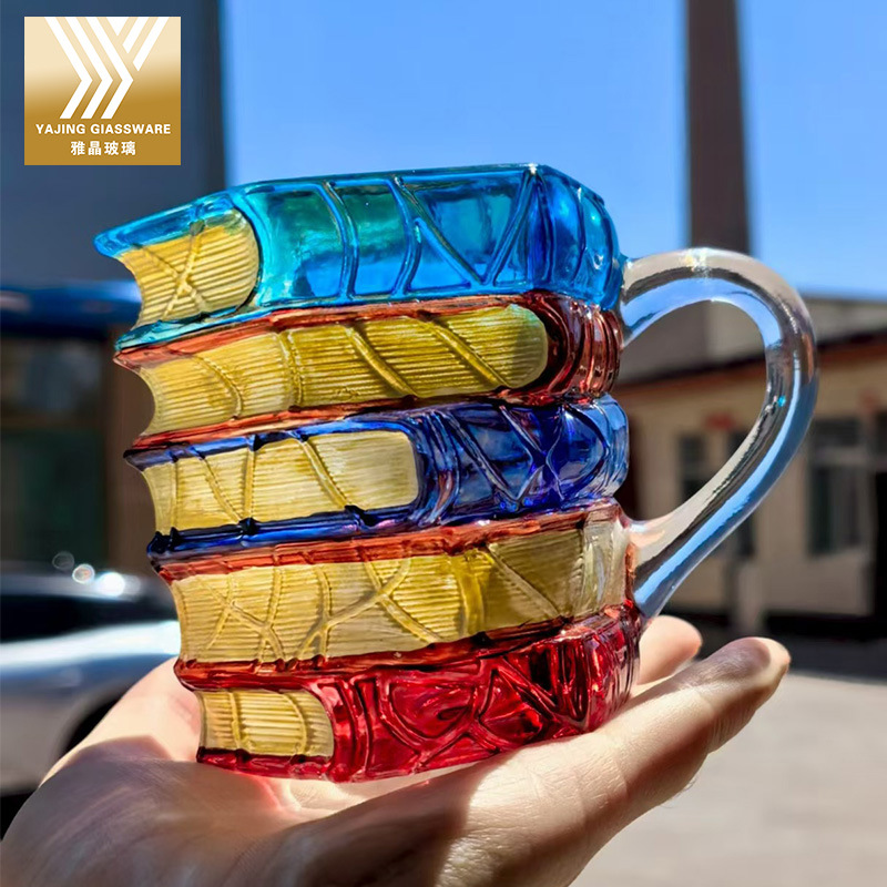 Cross-Border New Hot-Selling Household Novelty Coffee Cup High Borosilicate Glass Cup Hand-Painted Stacked Book Mug