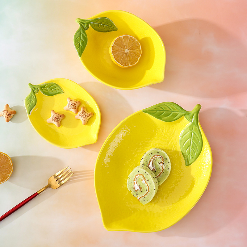 Cartoon cute lemon tableware household creative ceramic high-looking fruit plate salad dessert bowl plate combination