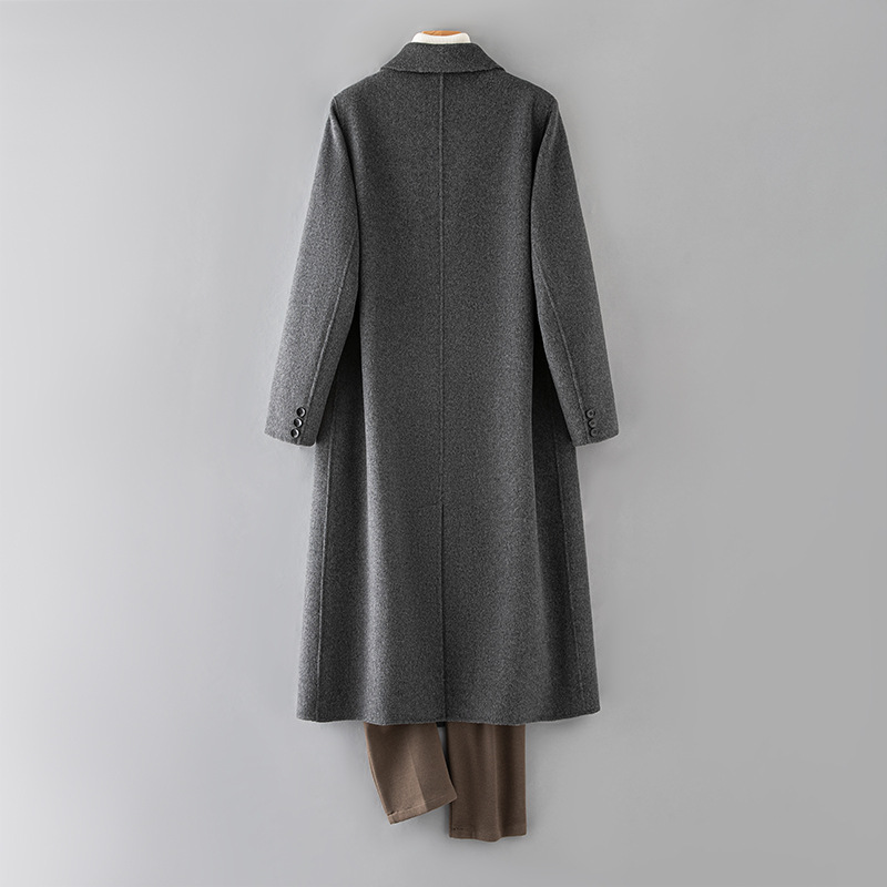 100% Wool Coat Men's High-End Over-The-Knee Cashmere-Free Coat Casual Padded Shoulder Woolen Coat 2025 New