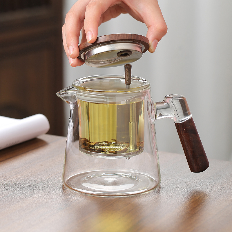 304 Stainless Steel Heat-Resistant Glass Elegant Cup with One Click to Press and Water Outlet, High Appearance, Convenient and Easy to Use, No Tea Residue