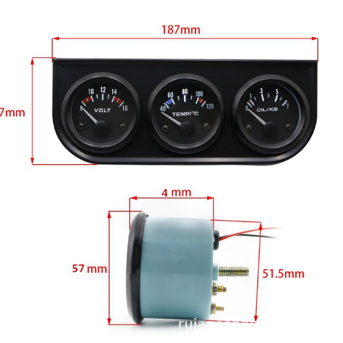 Car Modification Instrument Panel Water Temperature Gauge Oil Temperature Gauge Oil Pressure Gauge Triple Gauge 2 Inch 52mm Black Background Black Cover Blue Shell Manufacturer