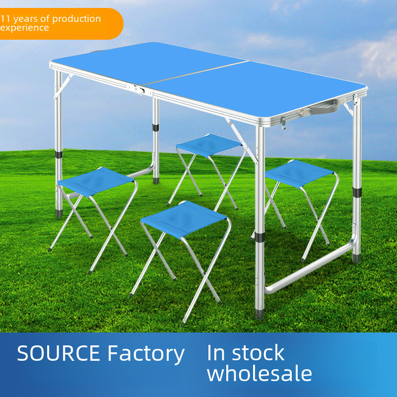 Outdoor round tube aluminum alloy folding table simple folding square table portable stall folding table stall table wholesale