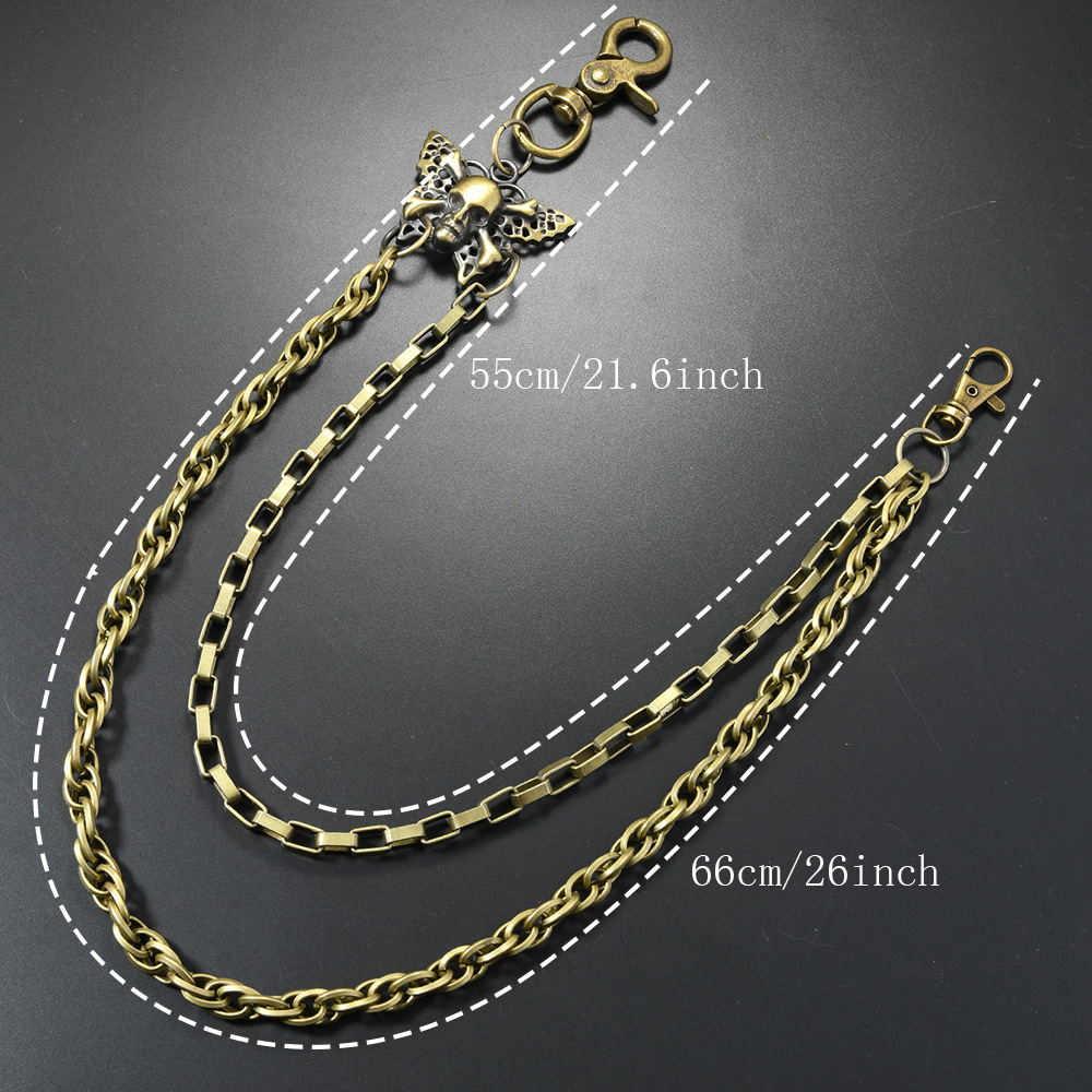 Vintage Punk Style Double-Layer Metal Waist Chain for Men Trendy Skull Butterfly Pendant Chain Accessory Versatile Hip-Hop Pants Chain