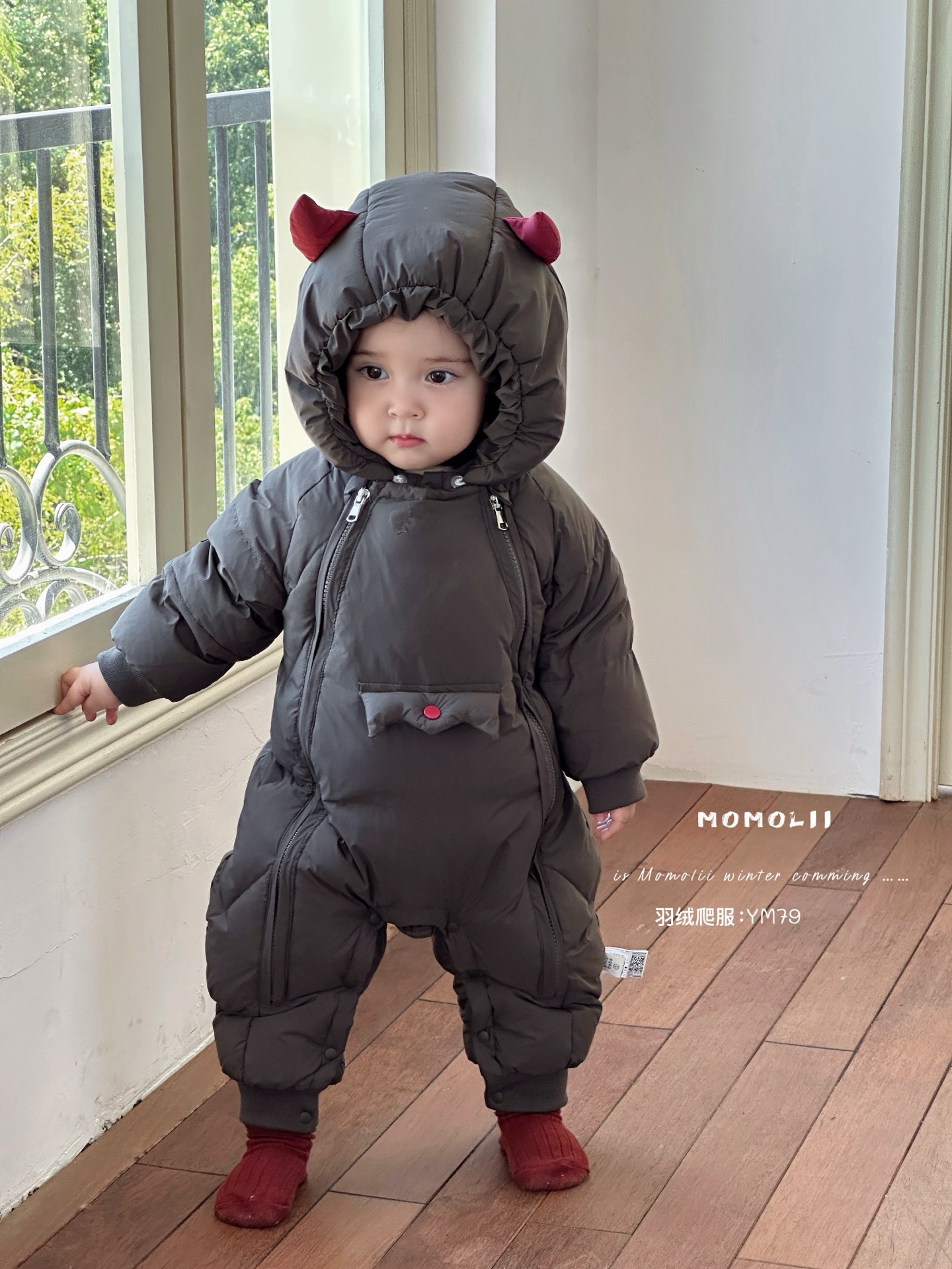 Momoli Baby down Jumpsuit Super Cute White Duck down Outing Clothes Baby Winter Warm Crawling Clothes