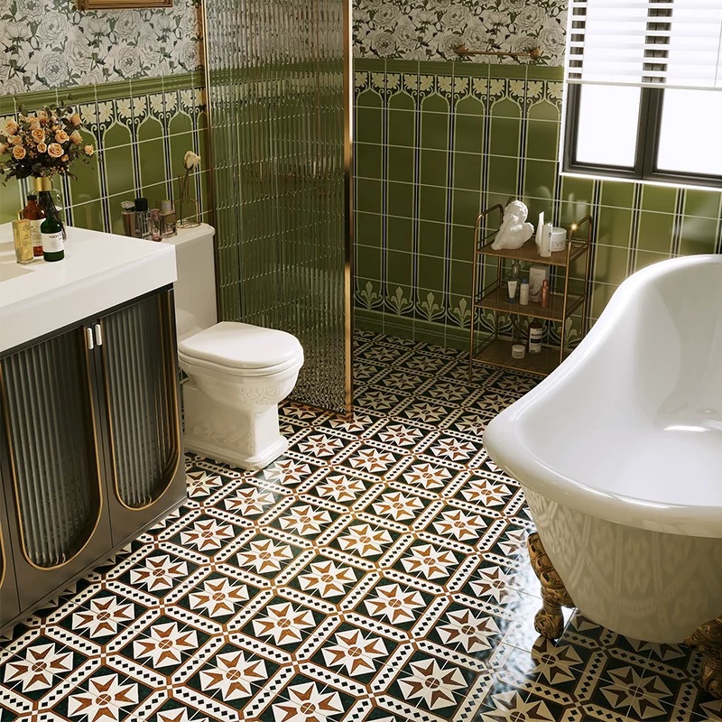 200x 200 patchwork tiles Nordic small fresh green tiles kitchen balcony bathroom toilet floor tiles