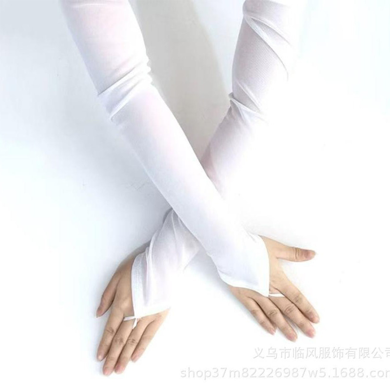 Source Factory Long Mesh Lace Gloves with Rhinestones, Mesh Satin for Disco Performance, Finger Hook Wholesale Sexy Satin