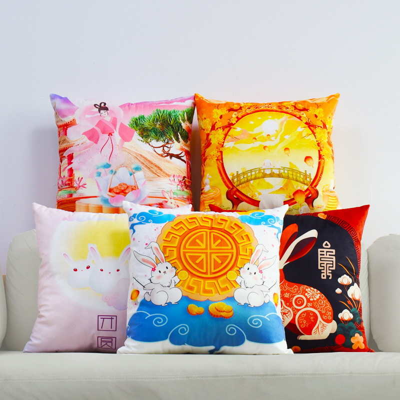 2024 Mid-Autumn Festival Pillow Mooncake Cushion Car Sofa 45cm Printed Square Lumbar Backrest Store Decorative Pillow