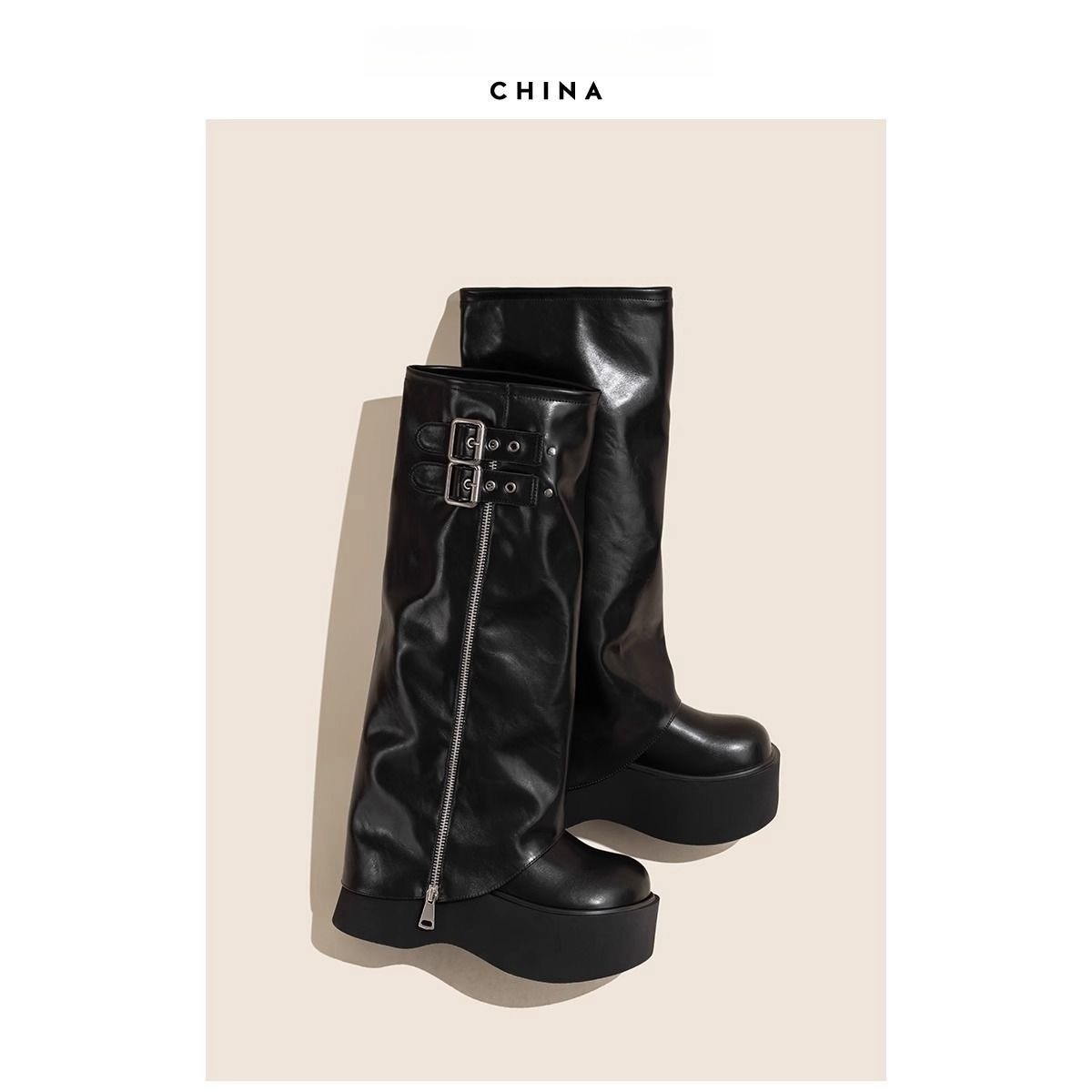 Zhao Lusi Thick-Soled 8cm Height-Increasing Niche Trouser Design Martin 2025 Spring and Summer Maillard Versatile Fashion Short Boots