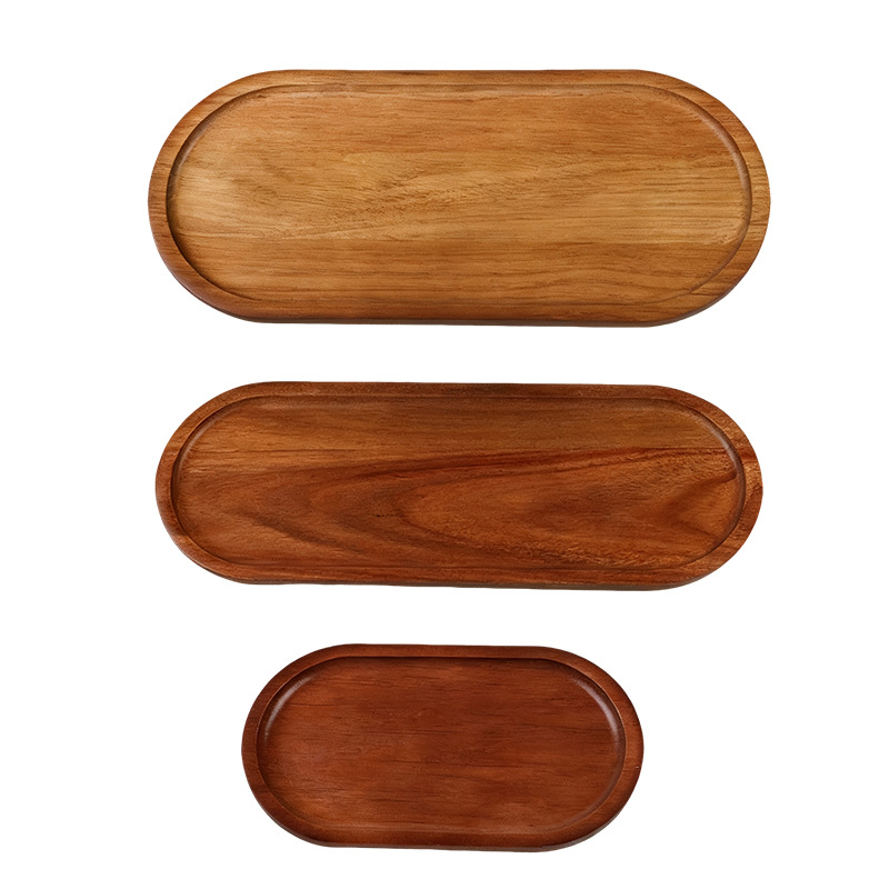Acacia Wood Tray Japanese-Style Tea Tray Household Solid Wood Dinner Plate Rectangular Coaster Wooden Tray Coffee Shop Cake Candy