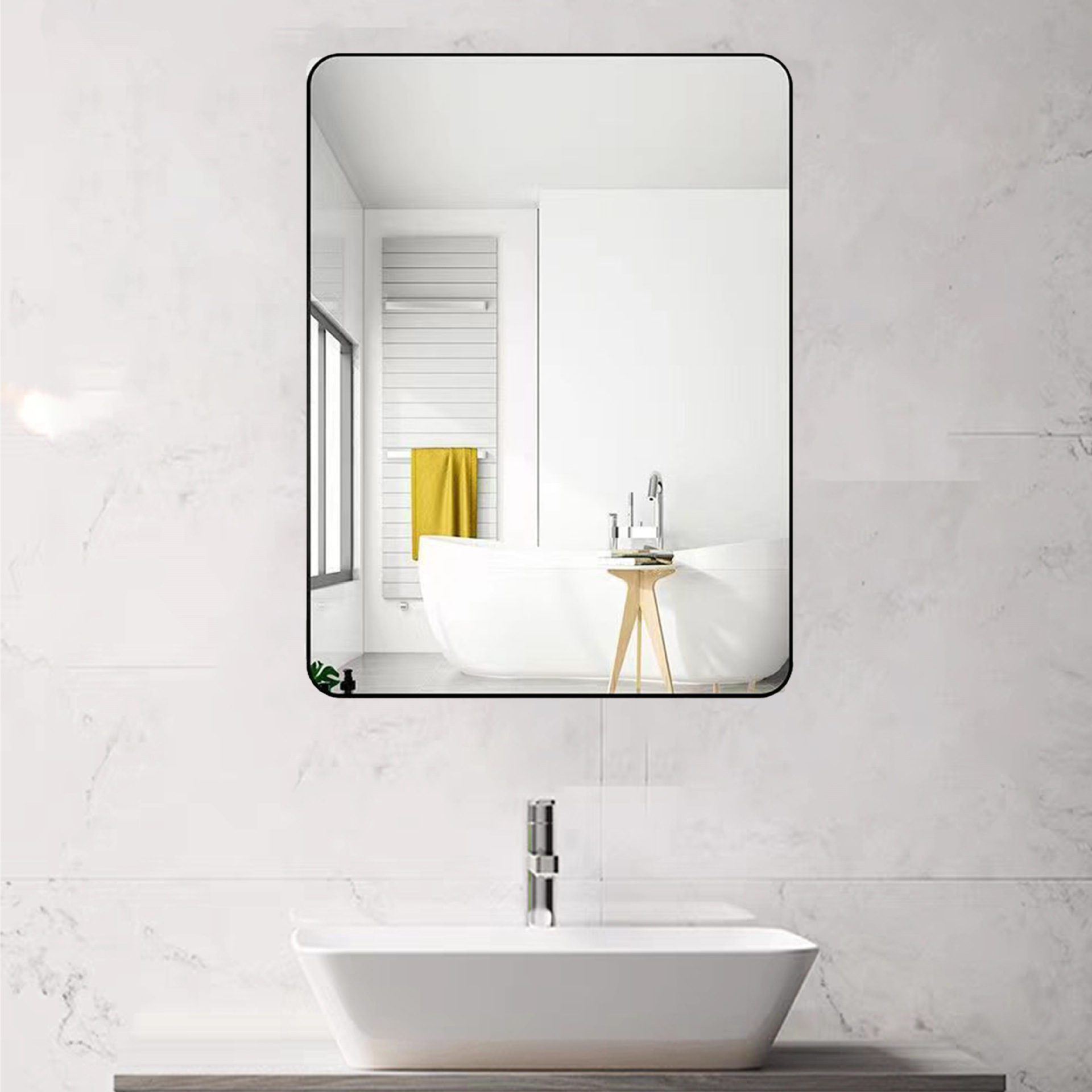 Bathroom High-Definition Glass Mirror Wall-Mounted Punch-Free Cosmetic Mirror Wall-Mounted Self-Adhesive Aluminum Alloy Frame Bathroom Mirror