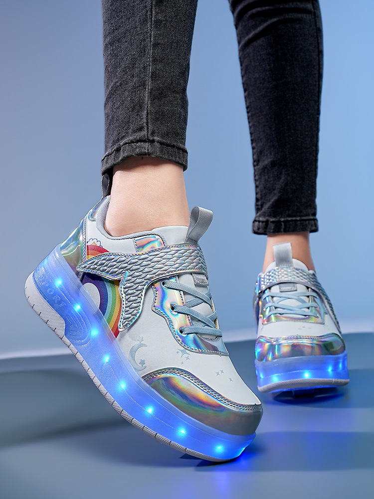 Children's rechargeable heloo shoes automatic with light single and double wheel skates LED luminous shoes factory direct sales of a generation of hair