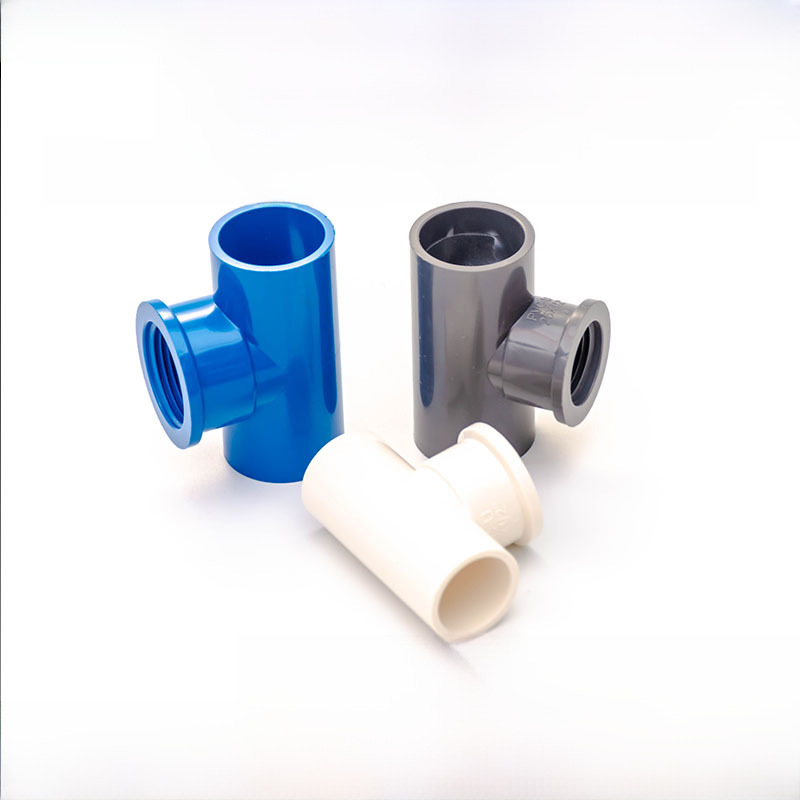 PVC plastic water pipe fitting uPVC water pipe fitting inner wire tee fitting blue gray white tee PVC tee joint