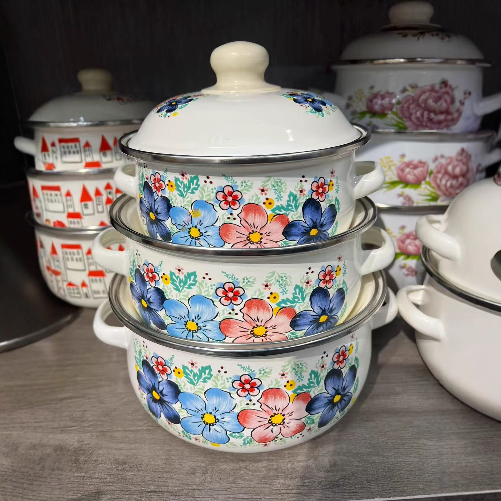 Enamel Pot Stew Pot Stew Cup Casserole Soup Pot Stew Pot Milk Pot Non-Stick Pot Induction Cooker Cooking Pot Enamel Pot Export Household