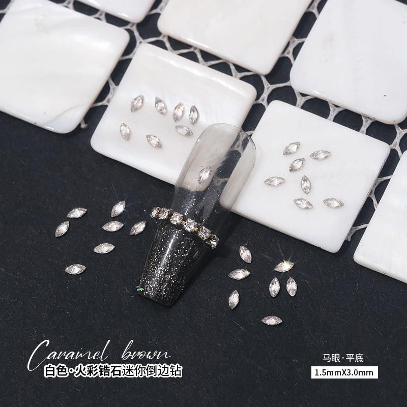 Mini small size zircon nail art jewelry inverted flat bottom diamond horse eye white shaped diamond nail art jewelry mixed wholesale