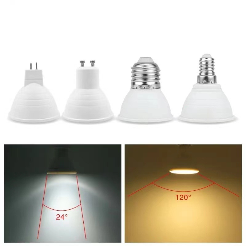 Cross-border plastic aluminum LED lamp cup E27 E14 GU10 MR16 LED24 degree 120 degree spotlight in stock supply