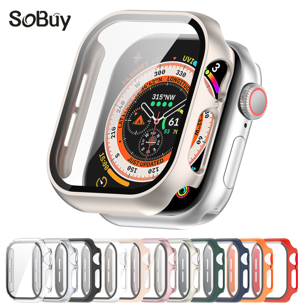 Совместимый с Apple Watch, интегрированный чехол из ПК, защитный чехол для Apple Watch 10/9, закаленное стекло