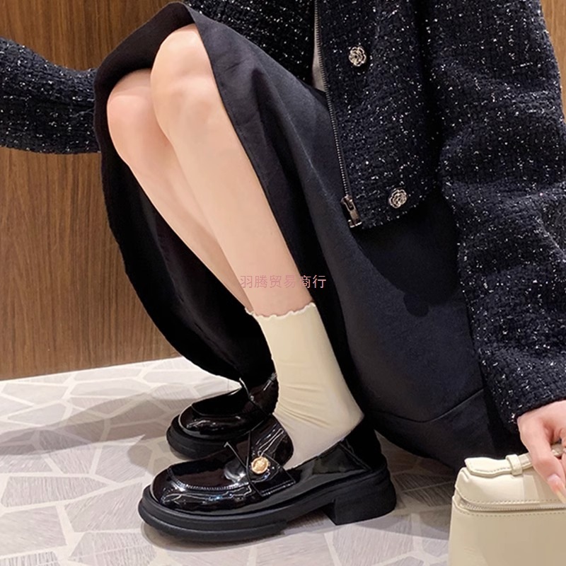 Genuine Leather Version ~ Small Gold Coin Thick-Soled Loafers for Women 2025 Autumn New Thick-Heeled Black British Style Small Leather Shoes