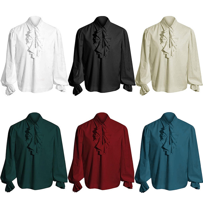 Мужская рубашка с длинным рукавом, европейский размер, стиль стимпанк, рюши, костюм для Хэллоуина