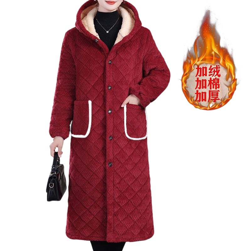 Work Clothes, Home Clothes, Warm Cotton Clothes, Winter Women's Velvet Thickeneded Cotton Clothes, Casual Coats, Extended Knee-Length Smocks