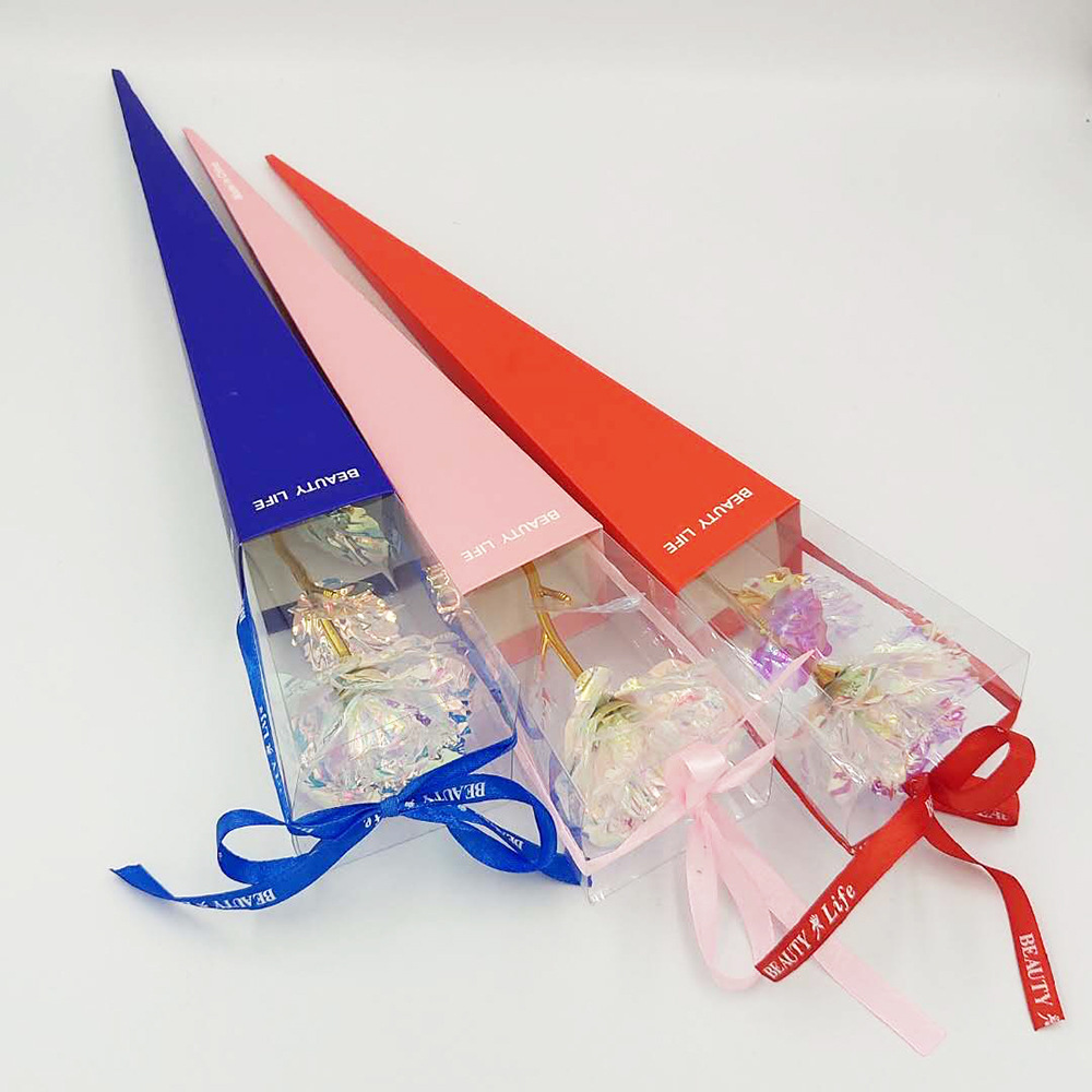 Gold foil rose simple pointed bucket triangle box torch box packaging gold rose Teacher's Day Valentine's Day activity gift