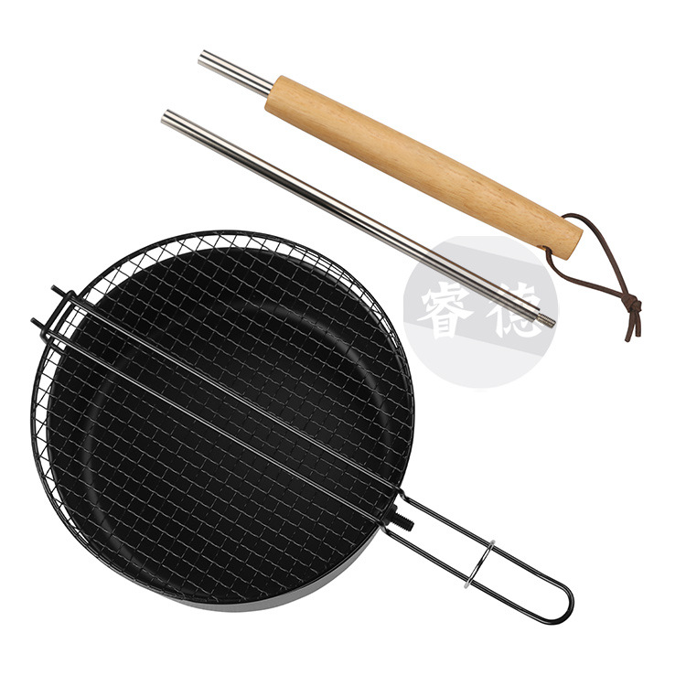 Outdoor Camping Portable Cookware, Camping Extended Handle Popcorn Pot with Mesh Lid, Non-Stick Paint for Soup, Stew and Baking