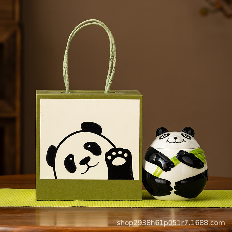 Simple Panda Ceramic Tea Canister Green Tea Biluochun Maojian Maofeng Tea Gift Box Empty Sealed Canister Souvenir