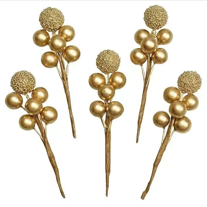 [Gold and Silver Glass Beads Fruit String] Wedding Candy Box Accessories Simulation Myrica rubra Gold Berry Small Gold Fruit String