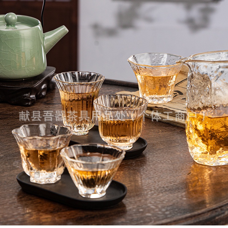 Japanese-Style Hammered Tea Set Handmade Heat-Resistant Glass Vertical Pattern Small Cup Tea Cup Coffee Cup Kung Fu Tea Cup