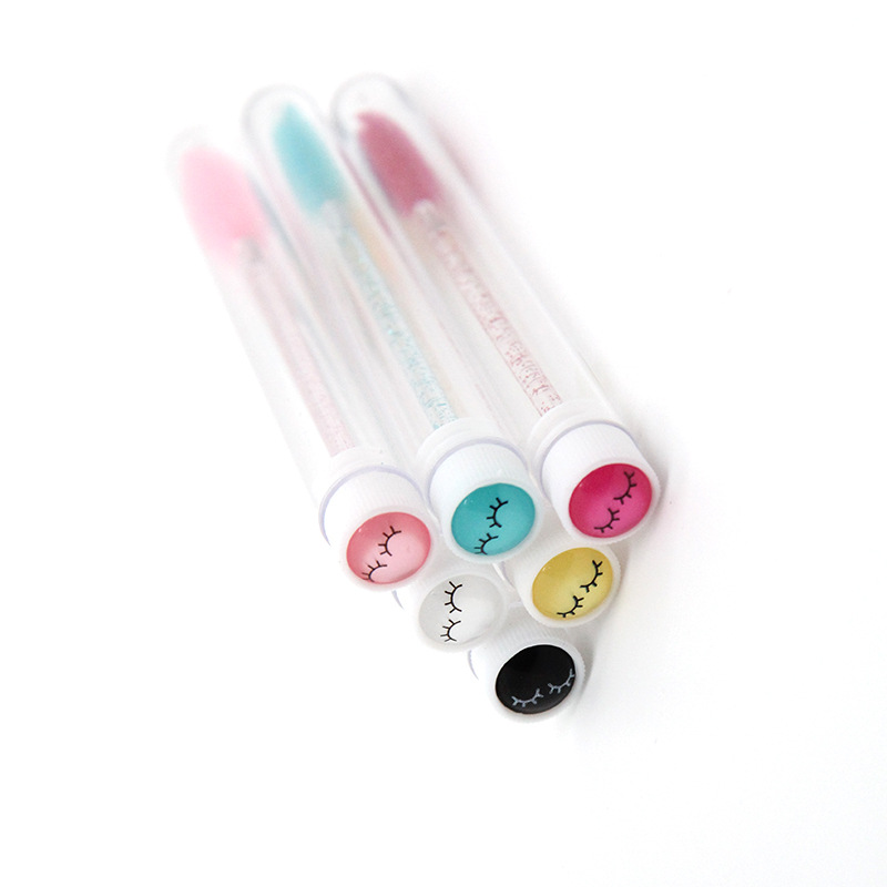 Foreign trade eyelash brush tube with drill smiley face eyelash comb test tube eyelash brush independent multi-color optional sequin eyelash brush