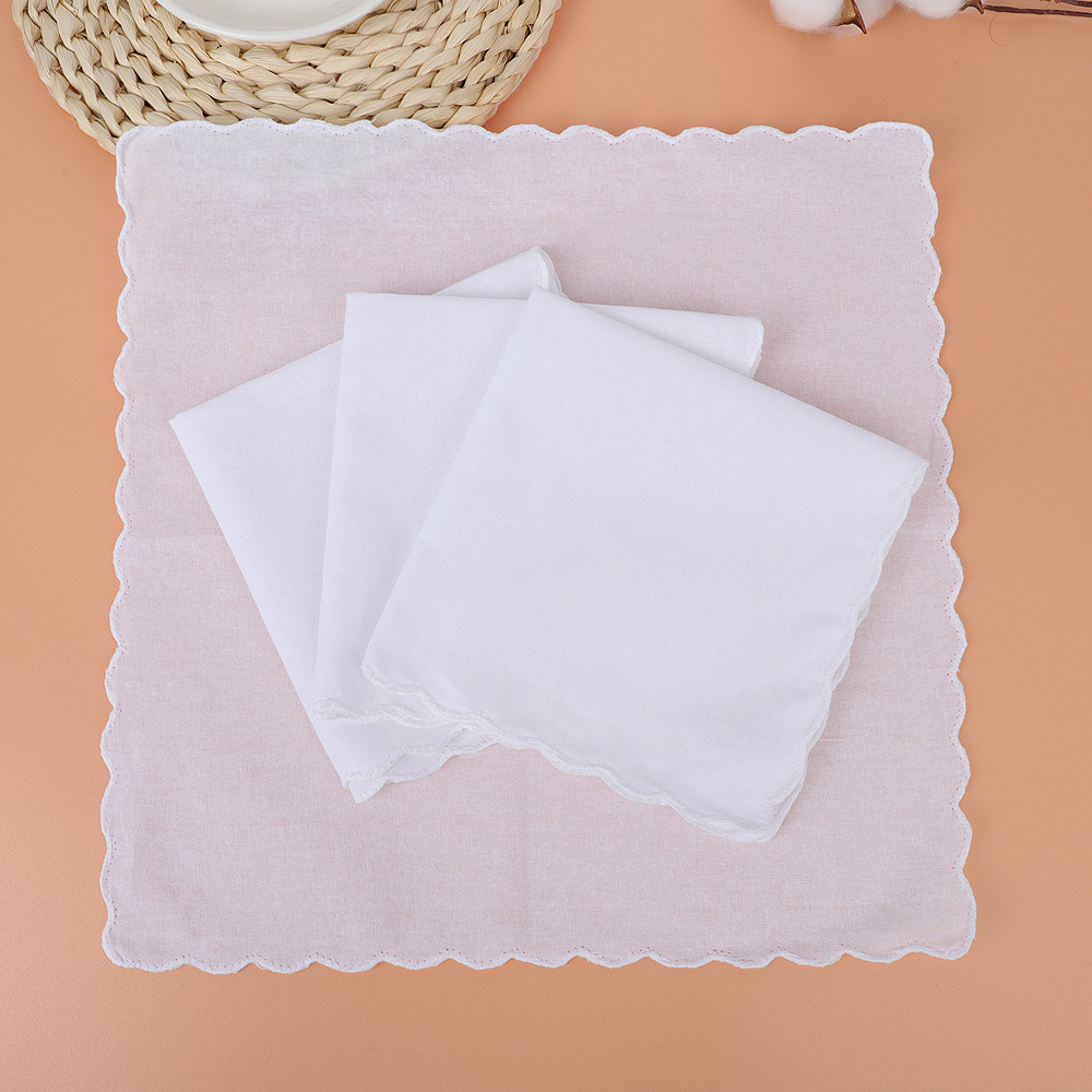 30*30cm wave edge high density white square towel can tie dye rubbing printing DIY embroidery white square towel