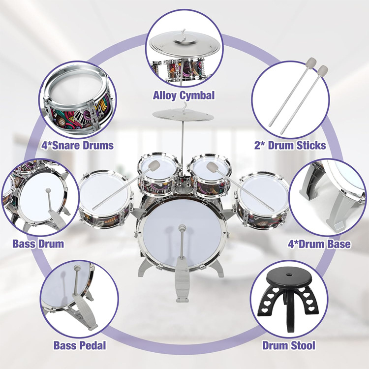 Cross-border children's drum set beginners home early education practice jazz drum toy imitation percussion instruments wholesale