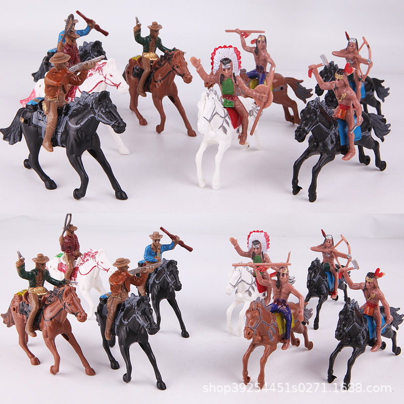 Cross-border Amazon riding doll model eight bottles of people eight horses Western Denim Indians sand table ancient characters