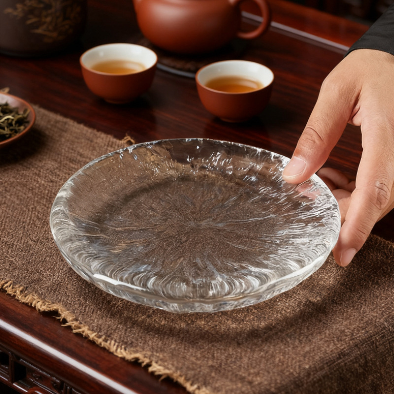 Japanese-Style Glass Tea Tray Kung Fu Tea Set Coaster Tea Cup Mat Heat Insulation Pad Tea Cup Tea Ceremony Tea Mat Cup Holder Tea Saucer Wholesale
