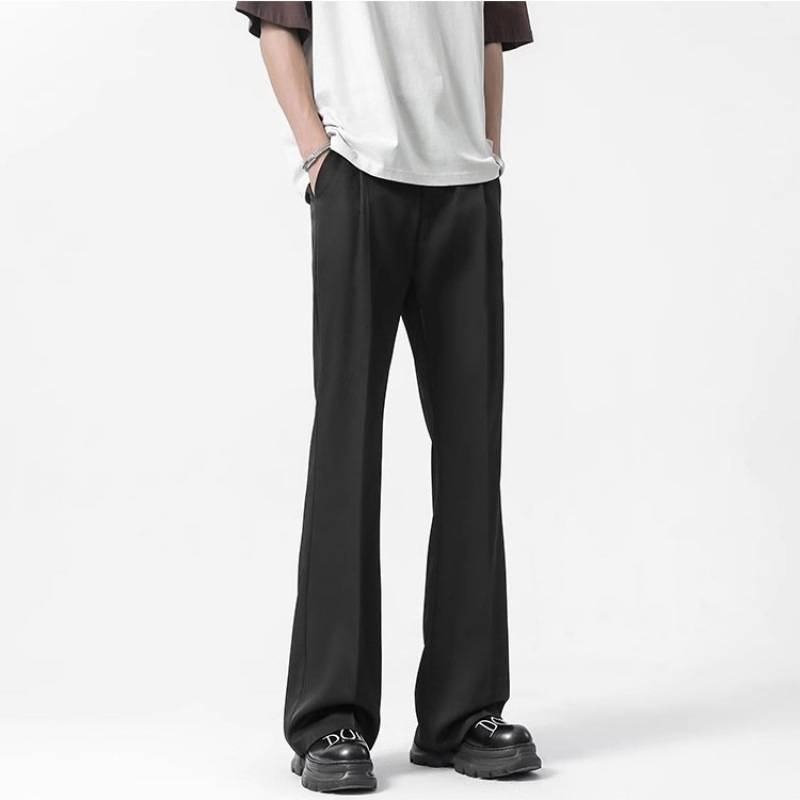 Летние черные свободные брюки для мужчин Весна и осень Прямые чистые брюки Расклешенные брюки Высококачественные повседневные брюки для мужчин