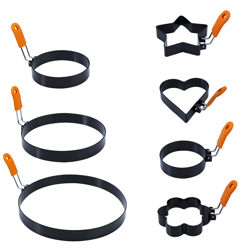 Силиконовая ручка, форма для омлета из нержавеющей стали, антипригарное кольцо для омлета, форма для омлета в виде сердца и цветка, креативный инструмент для омлета