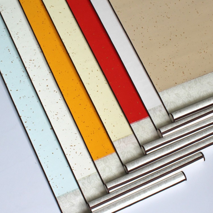 Blank Hanging Scroll, Vertical Style, Imitation Antique Calligraphy and Painting, Semi-Raw, Semi-Processed, Vintage Wax-Dyed Rice Paper, Silk Cloth, Hardcover Mounting