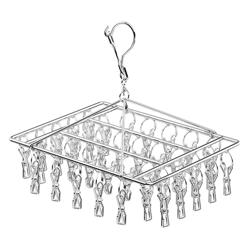 Stainless Steel Hosiery Rack Drying Rack Folding Multi-clip Clothes Drying Pin Socks Windproof Baby Drying Rack Household Commodity