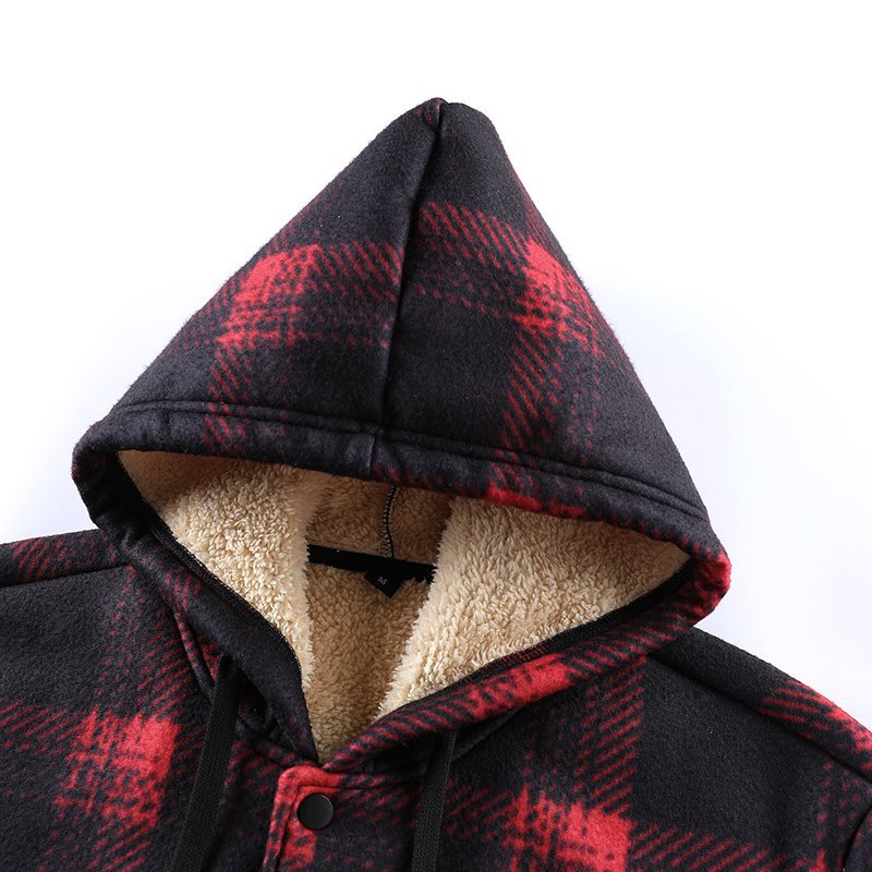 2025 Winter Plaid Hooded Polar Fleece Fleece-Lined Thickeneded Warm American Casual Couple Outdoor Sports Men's Outerwear