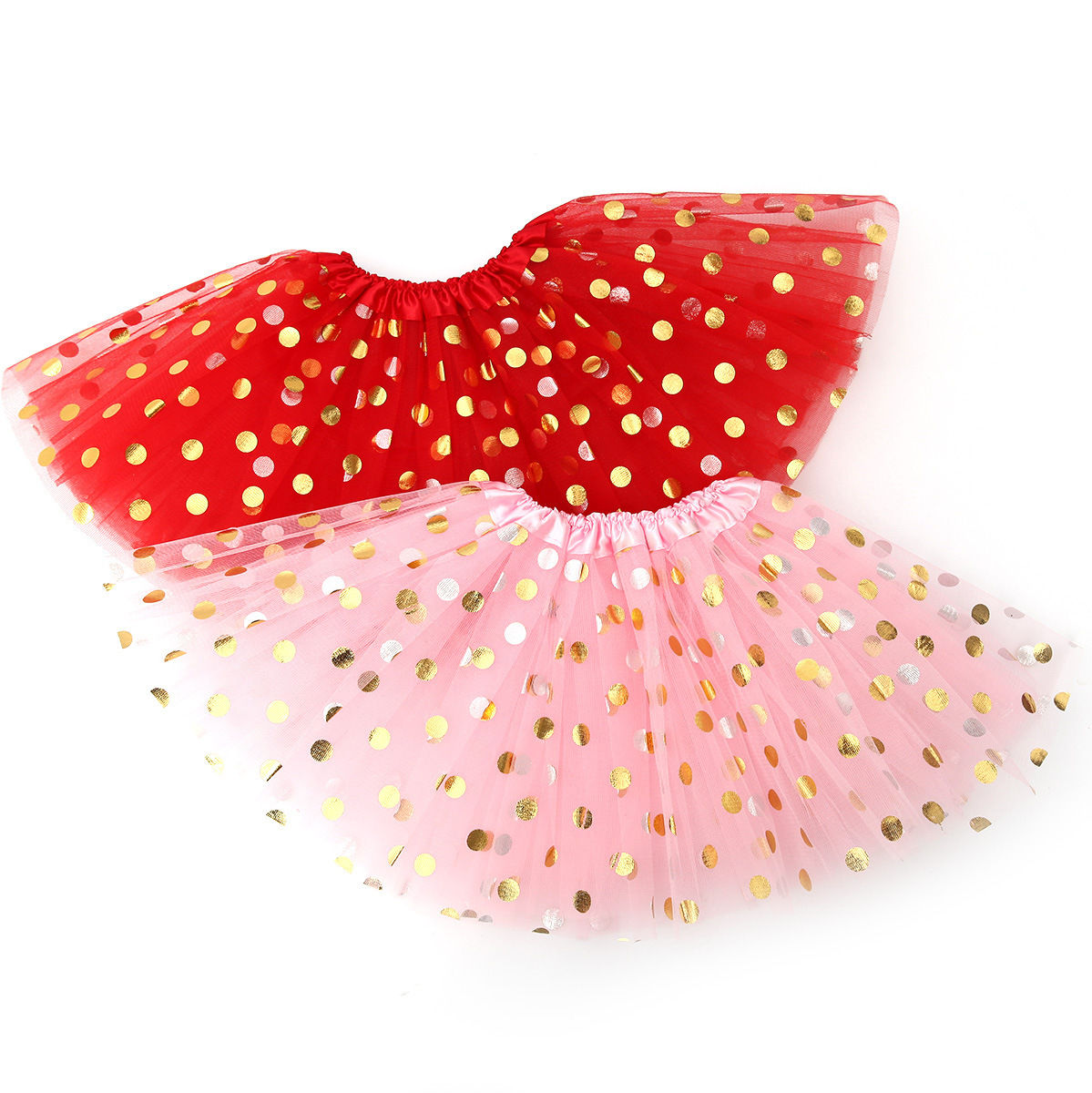 Adult Mesh Skirt tutu Skirt Big Round Dot Bronzing Mesh Skirt Three-layer Half-length Dance Skirt