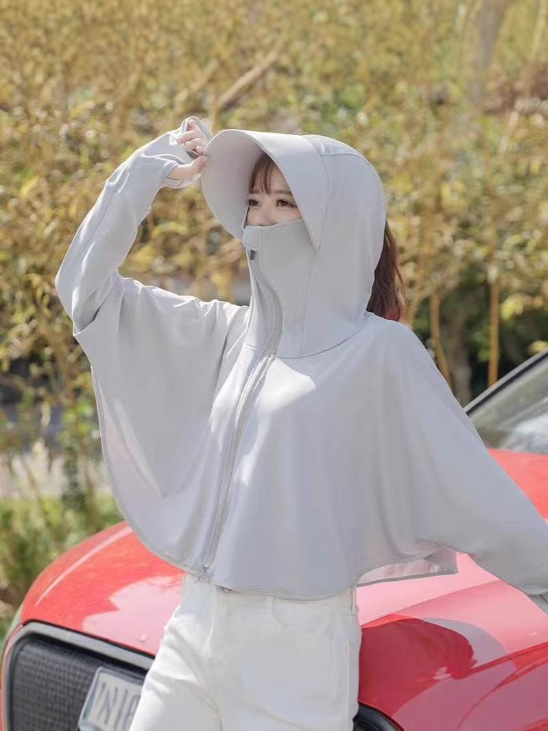 Long Big Brim Ice Silk Sun Protection Clothing Women's Summer Anti-ultraviolet Ultra-thin Sun Protection Shirt Long-sleeved Short Outdoor Sunshade