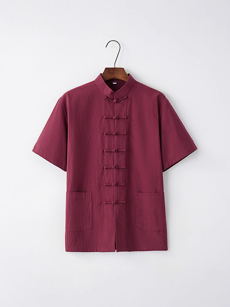 Tang Men's Short-sleeved Summer Chinese Style Men's Middle-aged and Elderly Men's Half-sleeved Men's Buckle Dad's Grandpa's Dress